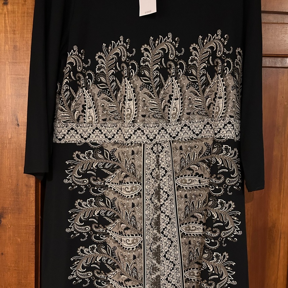 J Jill Elegant Black and White Paisley Knit Dress